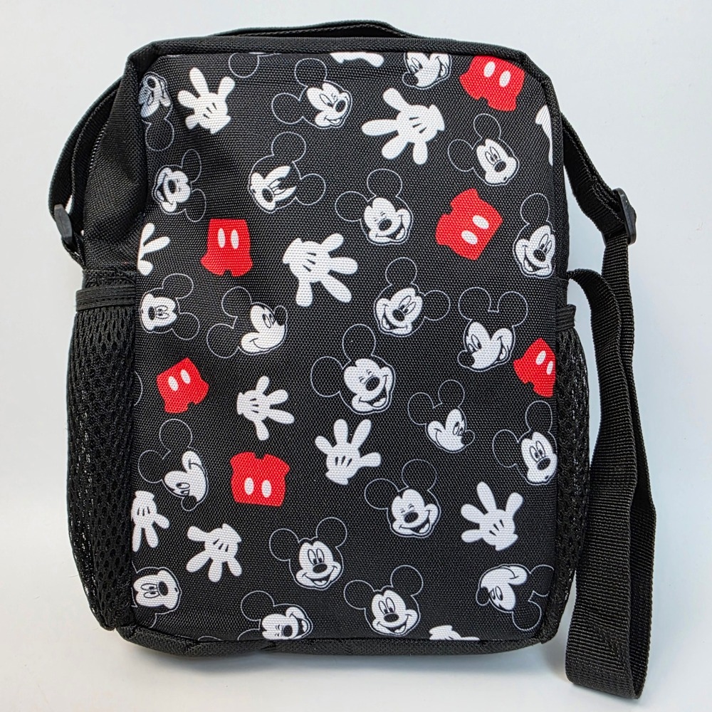 Disney Mickey Mouse All Over Print Insulated Lunch Bag Black Canvas Side pockets